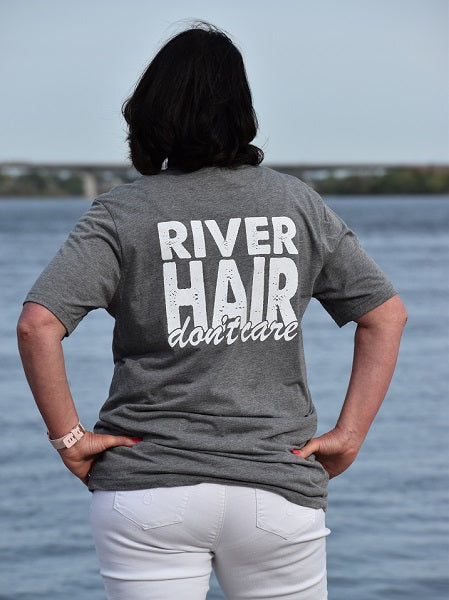 northwest paddleboarding t-shirt, northwest paddleboarding tee, comfortable tee, comfortable t-shirt, comfortable fit, relaxed fit, river hair don’t care t-shirt, northwest paddleboarding logo
